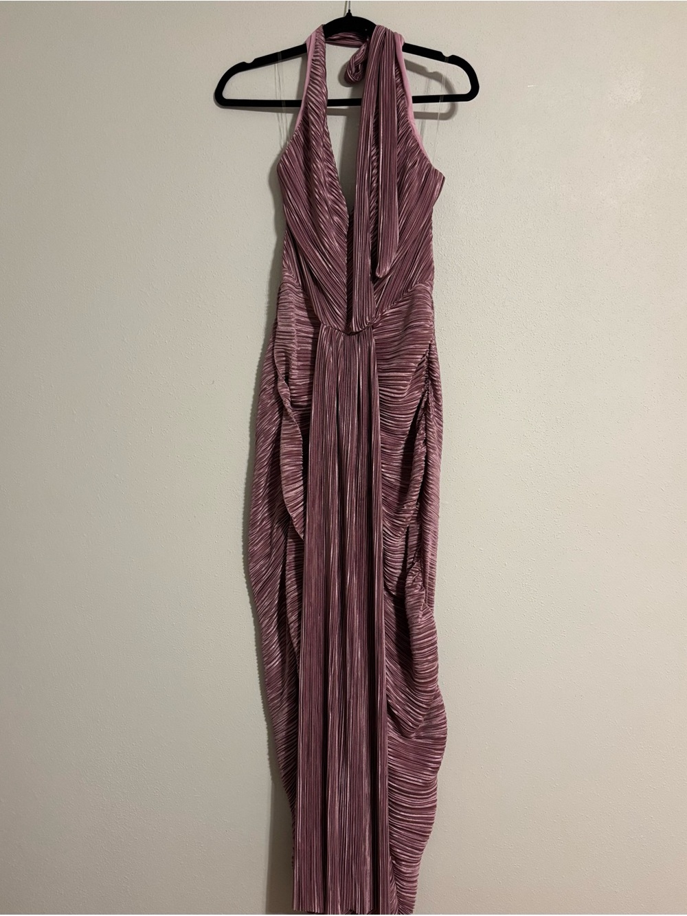 Fashion Nova Pleated Halter Maxi Dress in Mauve - Picture 3 of 5